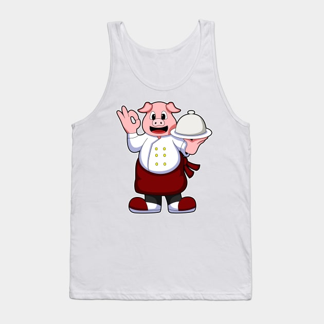 Pig as Cook with Cooking apron & Serving plate Tank Top by Markus Schnabel